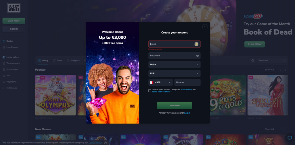 Lucky win casino sign up and login